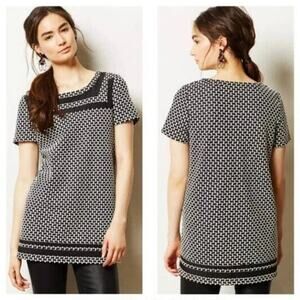Anthropologie Postmark Women's Knit Tunic Top Black White Size Small